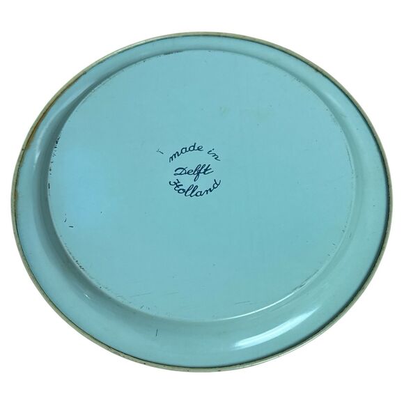 Vintage Delft Holland Metal Snack Plates Set/6 - 6” Blue Windmill - Picture 3 of 9